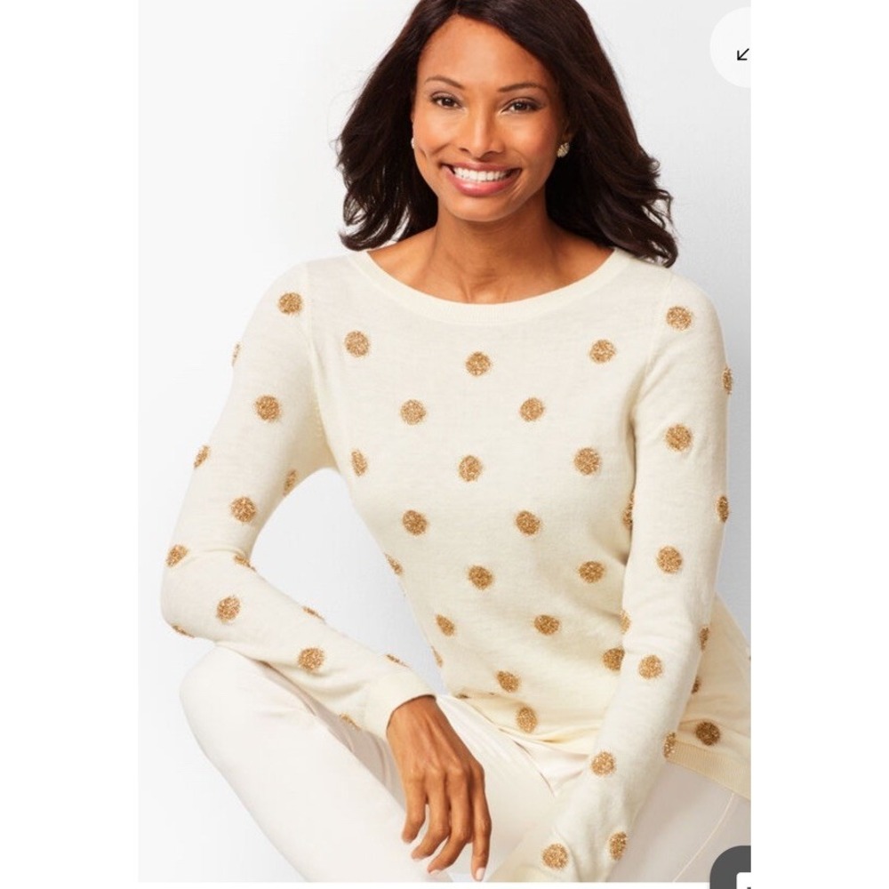 Talbots Tinsel Polka Dot Bateau Neck Pullover Sweater Women's XL Lambswool Blend